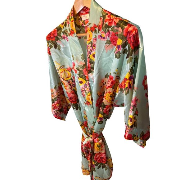 Ms Lovely Blue Floral Long Sleeve Robe SZ Extra Large - Picture 2 of 8